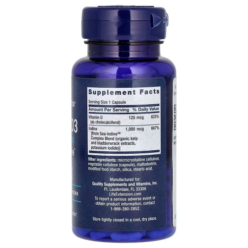 Life Extension, витамин D3 с Sea-Iodine, 125 мкг (5000 МЕ), 60 капсул